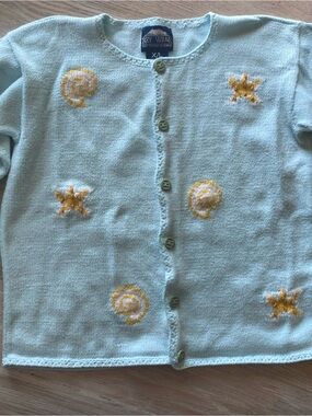 REY WEAR Light Blue Embroidered Button-Front Cardigan